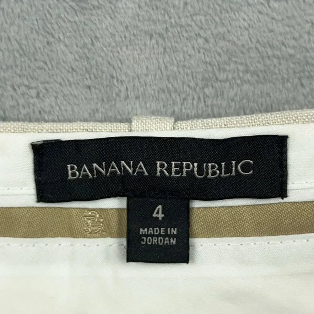 Banana Republic Linen Wide Leg Pants Womens Sz 4 Oatmeal Beige Pleated Trouser